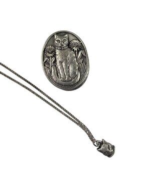 Cat Brooch Necklace Earrings trinket box Pewter Ms. Dee Catlovers Gift